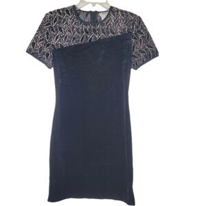 Vintage 1960s Coqueta Black Velvet Cocktail‎ Dress Metallic Brocade Mod Sheath